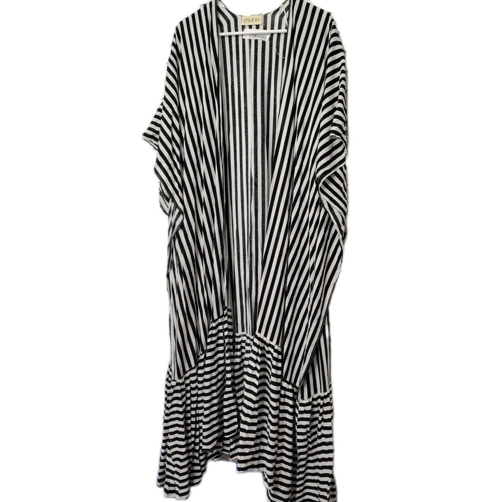 StyleU Black White Stripe Tunic w/Pockets Size Large New Long Length Squared Top